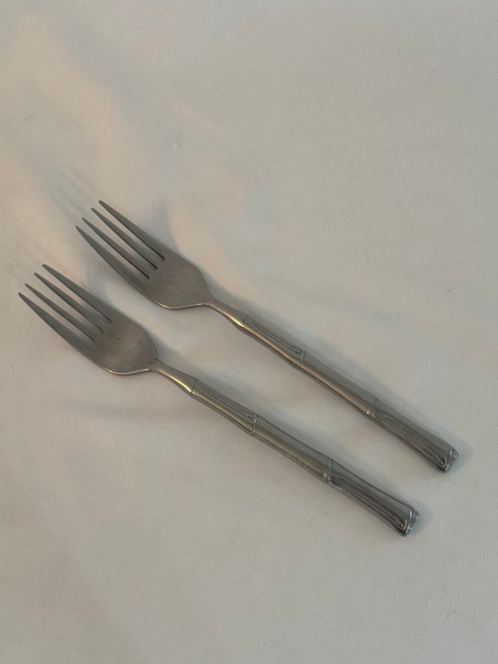 2 Vintage Nasco Cathay Bamboo Dinner Forks 7.5" Stainless Steel Japan #4105